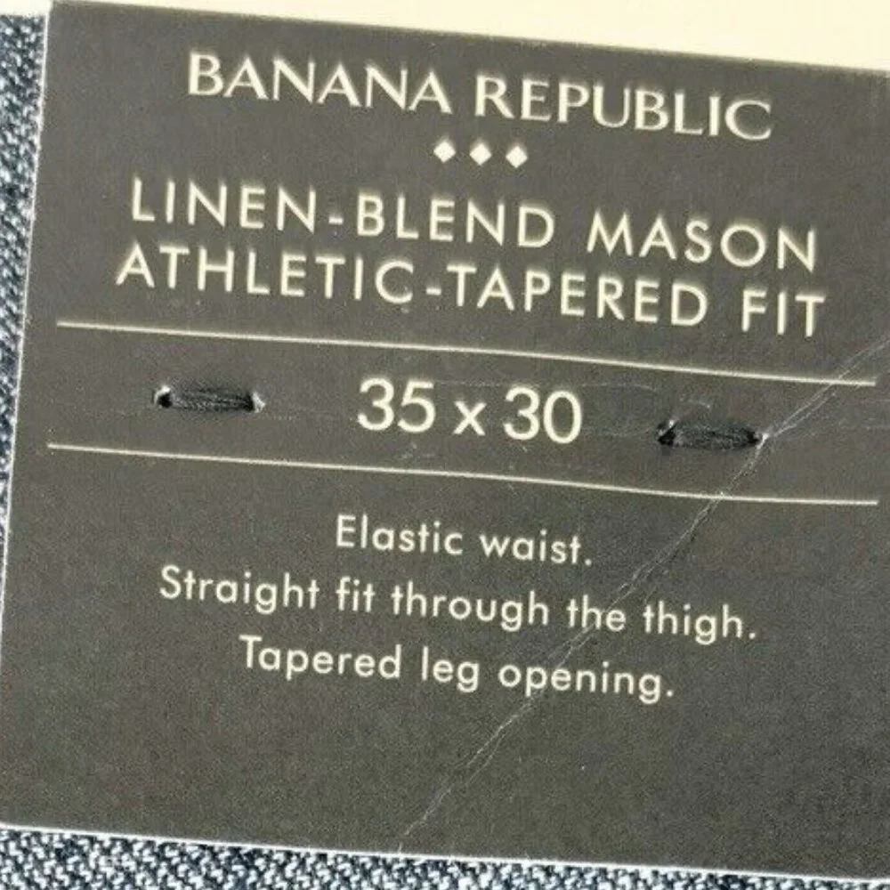Banana Republic Linen Blend Pants Men 35x30 Blue Mason Athletic-Tapered Fit NWT